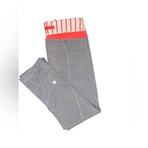 Lululemon Run Inspire Crop II – Grey with Coral Waistband – Size 4